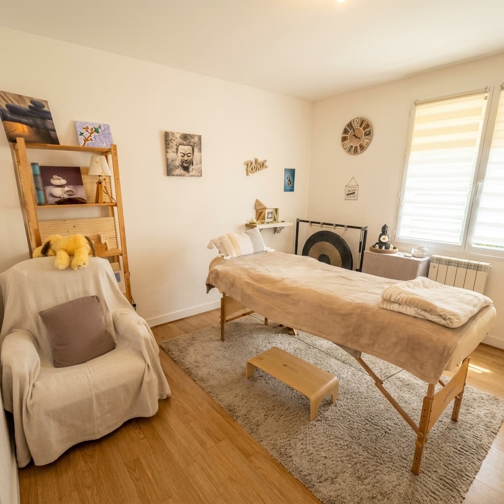 Intérieur doux et chaleureux cabinet Sensa Zen